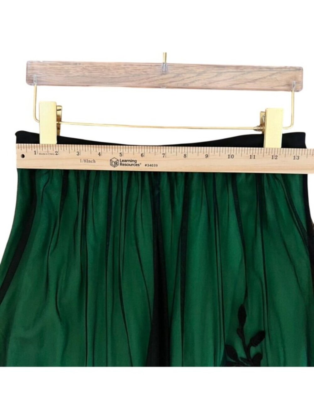 Anthropologie Sheer Midi Skirt Emerald Black Tulle Embroidered Witchy Goth - Picture 6 of 9